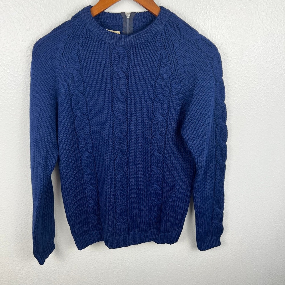 Vintage Wool Cable Knit Fisherman Sweater Womens Small Navy Cable Knit Aran